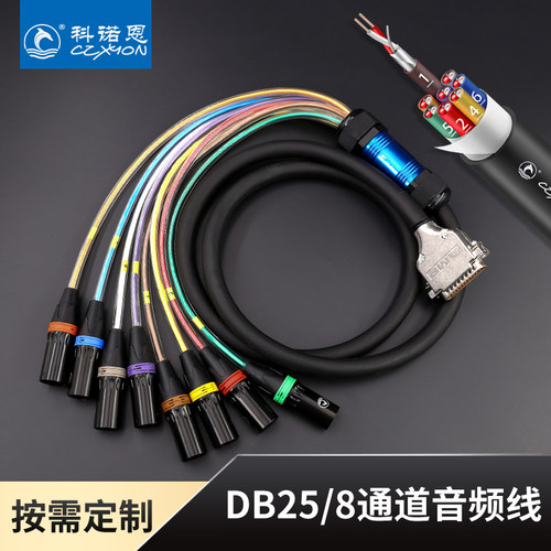调音台DB25多信道音频线8卡侬音频处理器8通道多讯道辫子线扇尾线