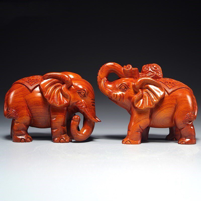 花梨木雕刻大象摆件一对家居客厅电视柜实木象装饰工艺品乔迁送礼