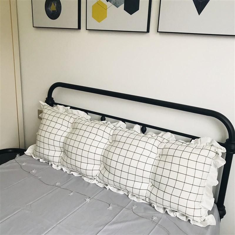 简约现代格子长靠枕沙发床头靠垫床头靠背公主含芯可拆洗