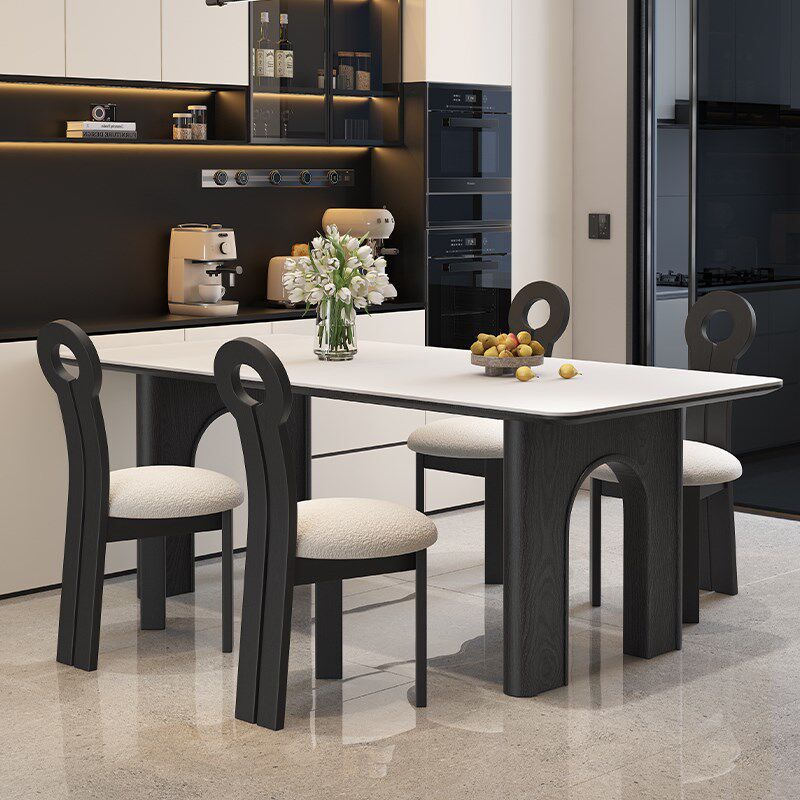 实木小户型意式极简白色岩板长方形餐桌椅组合家用现代简约饭桌子