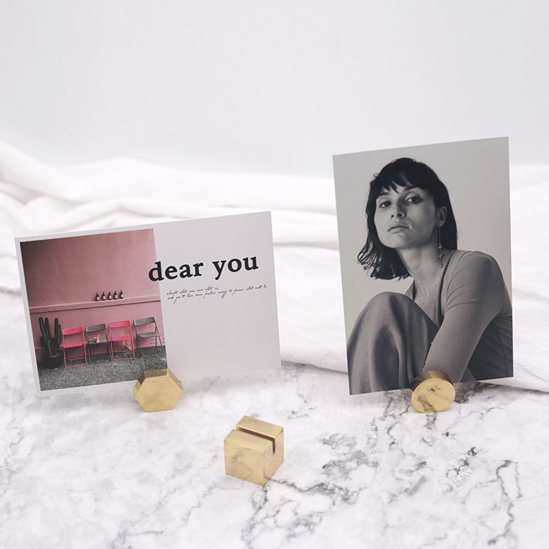 黄铜几何设计名片照片架价格架创意家居饰品桌面标签夹台卡礼品