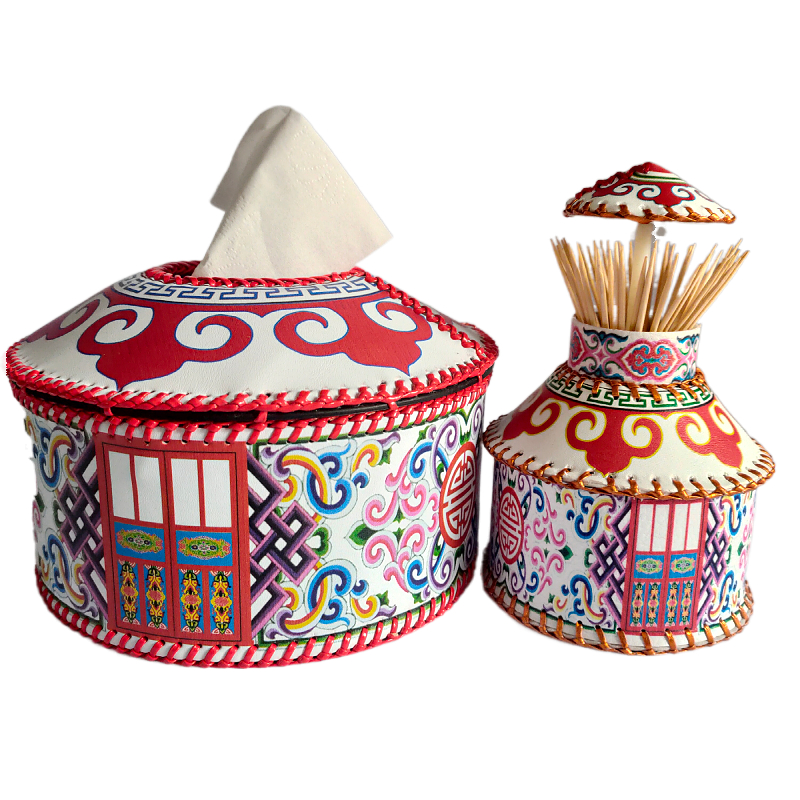 纸抽盒蒙古包造型红色抽纸盒民族特色餐桌蒙古包餐厅饭店用品
