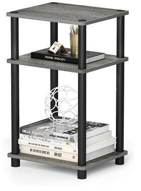 3层侧端桌料/桌/头柜/带床塑杆的床头桌,法国85180橡木灰/黑色