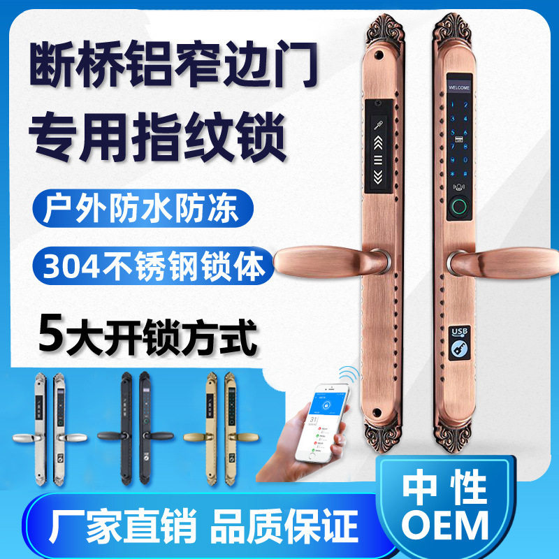 断桥铝单面指纹锁铝合金门304不锈钢防水防晒户外庭院入户铜门