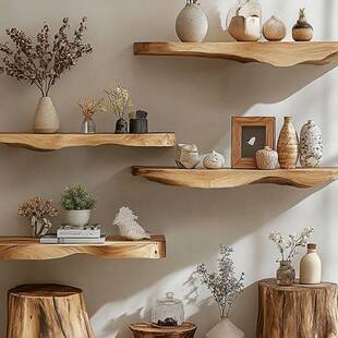 墙上置物架壁挂架子挂墙花架家用书架艺术造型多层床头实木收纳架