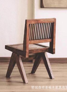 新老榆木餐椅家吃饭椅意喝茶打BHH坐椅官帽椅中式小矮凳创用靠背