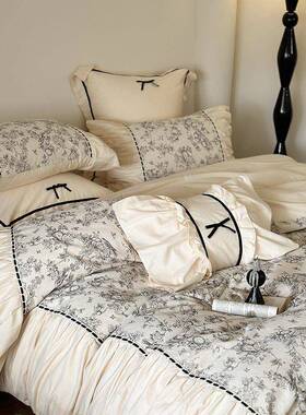 法式100SDDS高支肤棉四件套纯棉亲1套.8m浪漫褶皱花边被单床床上