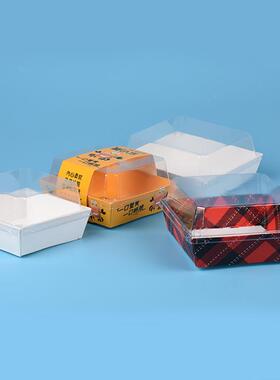 白色多规格长形带盖打开窗三方治热HTP狗西点烘焙包装盒包盒1明00