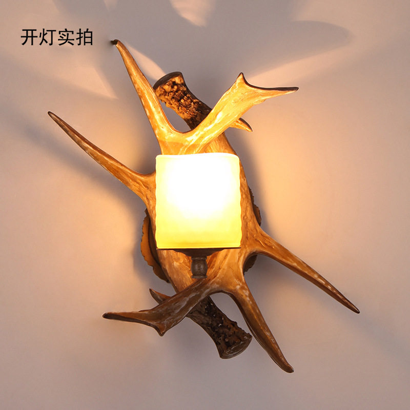 美式乡村树脂鹿角壁灯复古烛台客厅过道走廊楼梯灯单头餐厅装饰灯