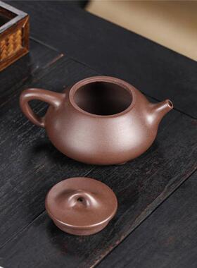 宜兴紫砂JHB工壶原矿紫泥手绘清石瓢家饮刻用茶具紫砂茶壶