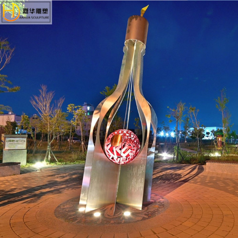 户外不锈钢漂流瓶雕塑抽象切片瓶美陈园林商场装饰景观大装饰摆件