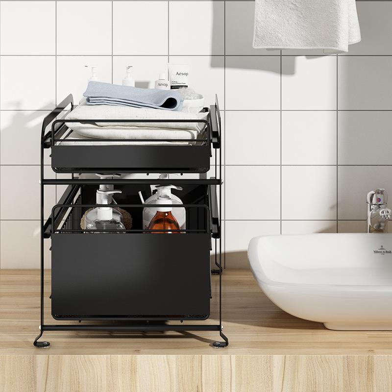 ?双F767H666厨房层拉式置物下架卫生间水槽收抽纳可伸缩浴室橱柜