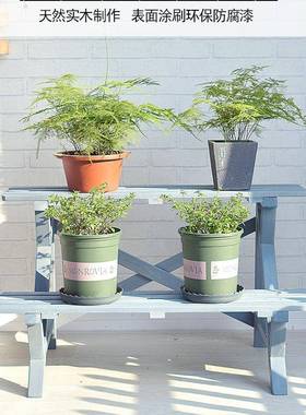 阶梯式二层实复落古蓝色木花架水阳台BAK庭院户外防防腐地式花盆