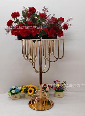 款婚庆中电镀花架婚FIC礼主桌心金可拆分花器酒新店舞台装饰花色