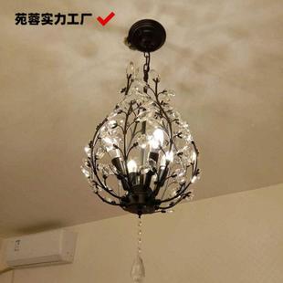 美式 卧室书房树枝型 水晶灯灯轻厅奢客厅餐黑艺色铁吊创意313个性