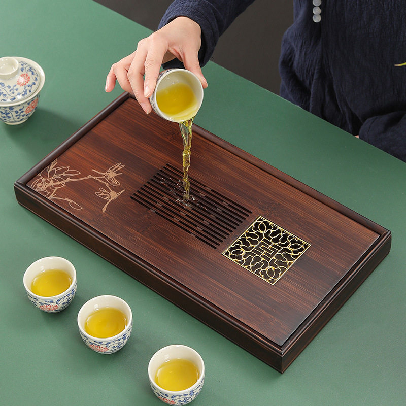 德化秋池竹制圆形储水式茶盘