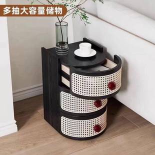 日式 置·藤编收柜纳实木多层物架现代约收纳柜子床头柜家PUL简用