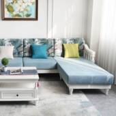 美式 实木转角沙发白色田园风布艺L型贵妃沙发小户型客厅简美家具