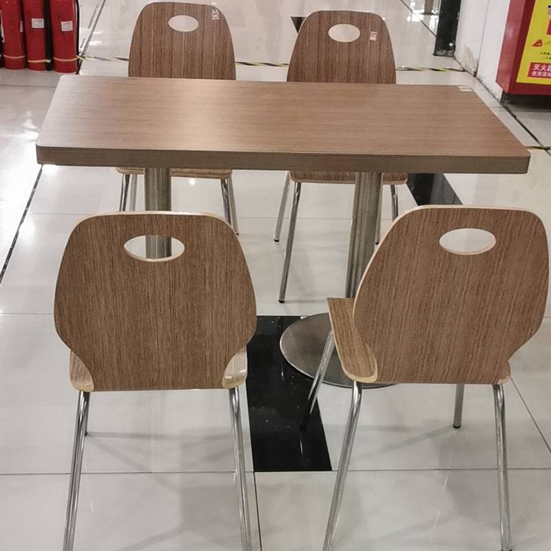 板式快餐桌椅钢木家具学生食堂分体四人桌快餐店小吃店食堂餐桌椅