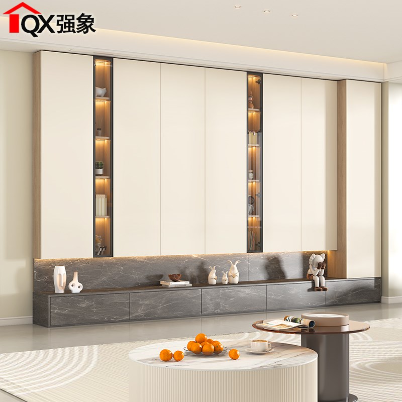 去客厅化书柜一体整墙多功能大容量柜落地电视柜满墙定制F72