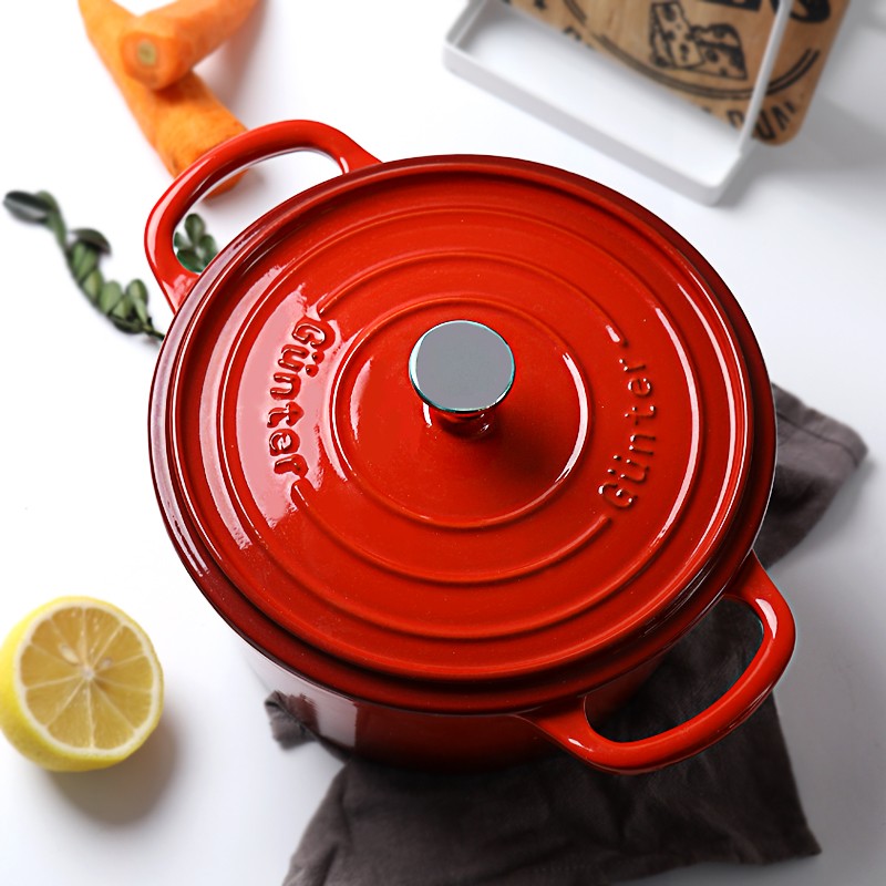 煲汤锅炖锅颜值担当。珐琅锅铸铁搪瓷锅耳家用无涂层22cm不粘锅