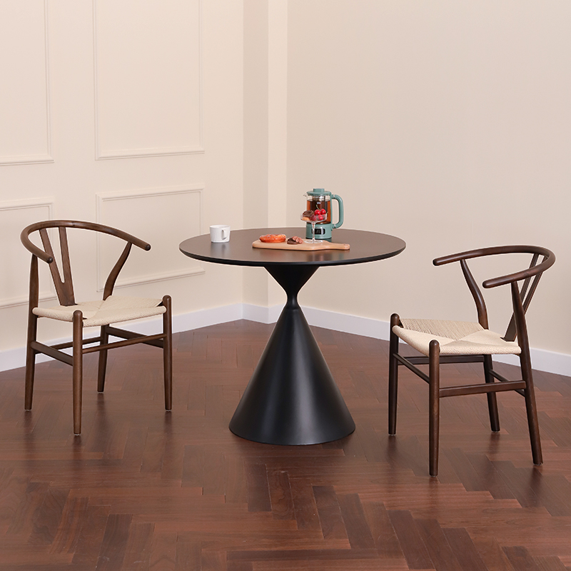 德宜客意式黑色小圆桌家用餐桌商用洽谈沙漏桌白色岩板咖啡厅桌子