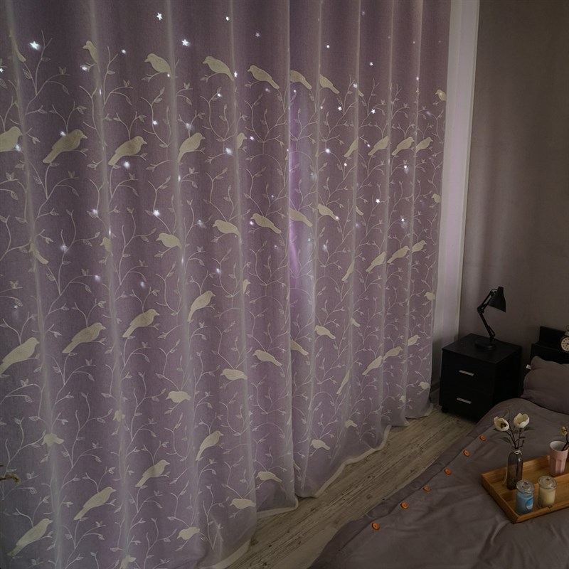 韩式田园清新公主风镂空星星遮光窗帘成品简约现代客厅卧室阳台帘