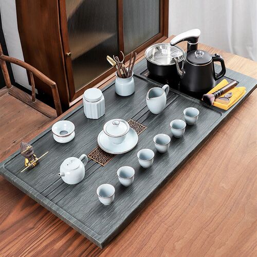 整套茶具套装家用功夫茶海木纹石茶盘乌金石泡茶台客厅全自动一体