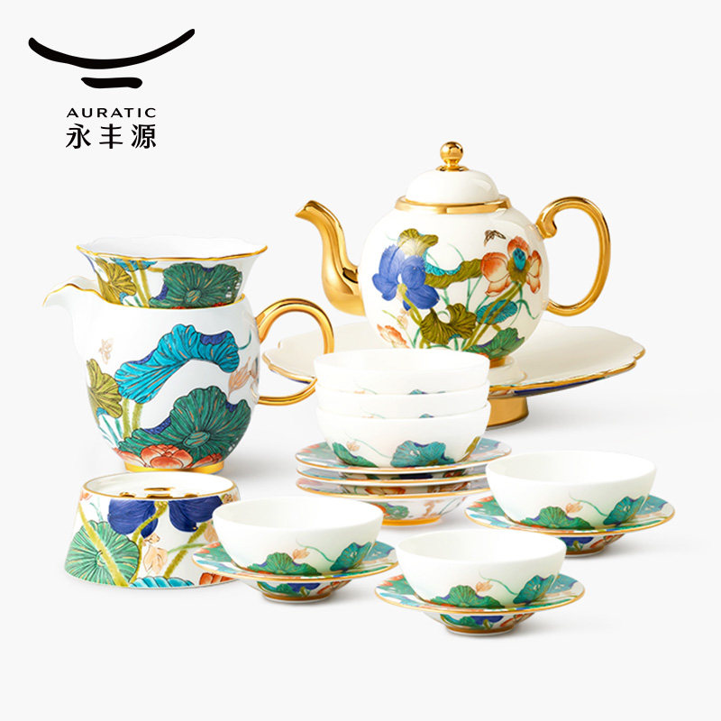 永丰源幸福和鸣18头茶具陶瓷茶壶盖碗茶杯套装高档