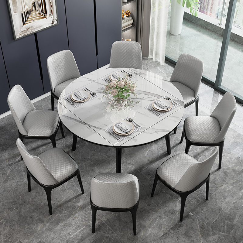 岩板折叠餐桌家用小户型实木方变圆饭桌两用桌伸缩电磁炉餐桌椅