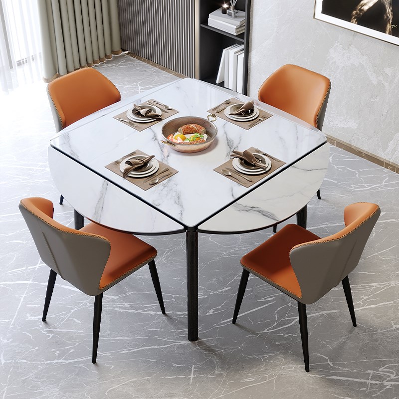 实木岩板餐桌方圆两用正方形家用小户型四边折叠四面伸缩可变圆桌