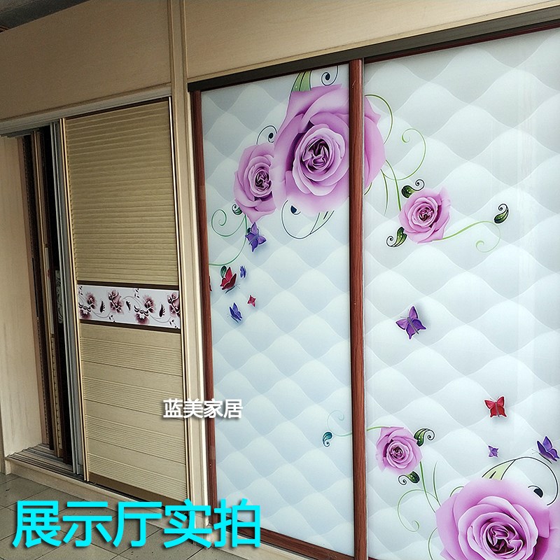 强化艺术钢化防爆玻璃门壁橱2趟门滑推拉磨砂衣柜3门来图定制