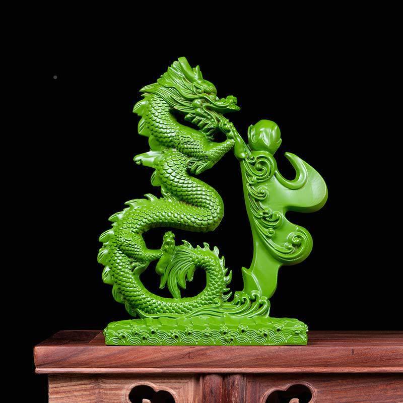 木质青龙摆件木实雕招财汉色龙客绿厅店铺装饰工WS-86356艺品新居图片