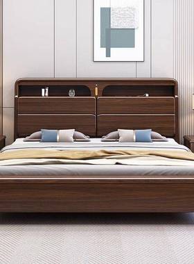 金丝檀木床1.双人婚床中式1.5储ROT物床家用高箱现代8简木约床