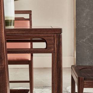 新中式乌金木餐桌椅组合别墅家用国潮家具餐厅实木长餐台一桌六椅