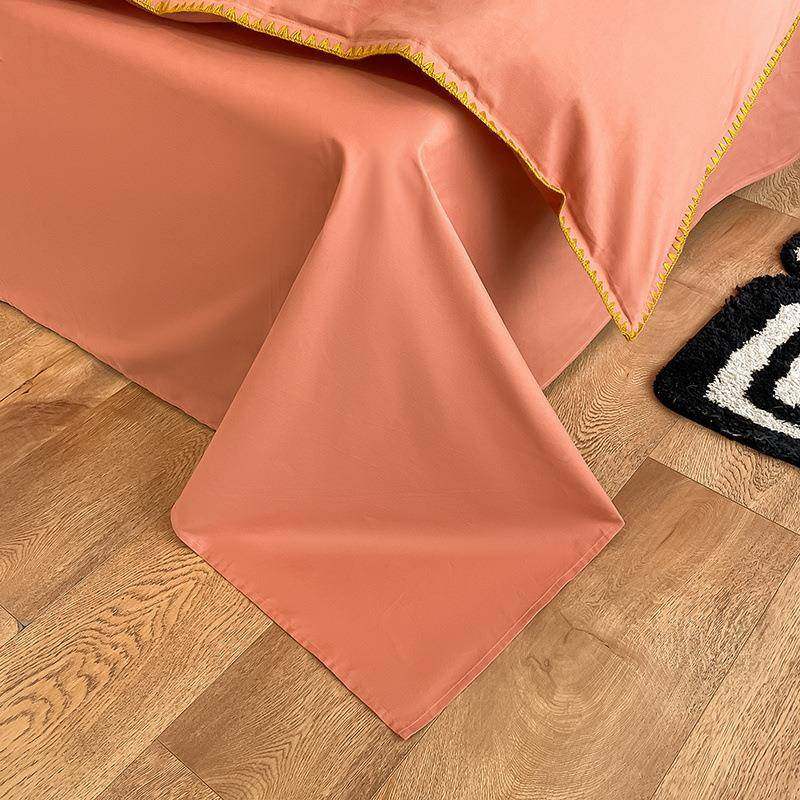 床纯棉磨毛VGV四件加厚全棉秋冬季单被套通橙色贝壳边南家纺床套