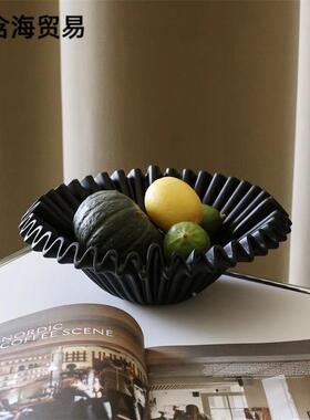 黑色复古风式褶皱水篮盘无品牌/果法家用客厅茶几甜点收纳果托盘