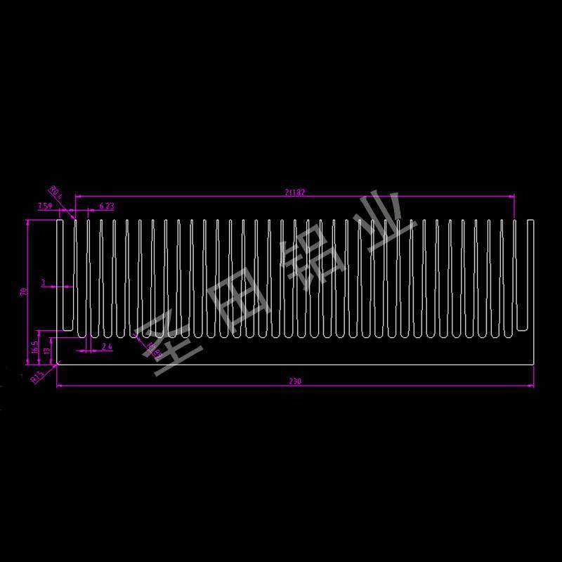 散热片铝型材散热器大功率高密齿功放宽230*高70打孔铝合金散热板