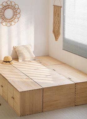 物榻飘榻米木箱储箱功多能实木拼接AL100481床可坐窗地台床收纳箱