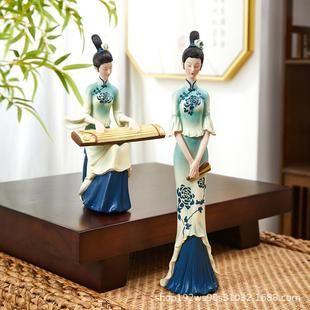 中国风PXI只此档青绿摆件中柜式 国古典仕潮女高客厅玄关酒轻奢装