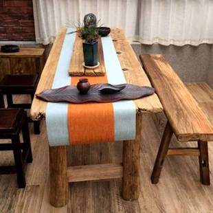 老门板茶桌老榆木门板风化木板吧台桌面餐桌实木旧门板复古桌子