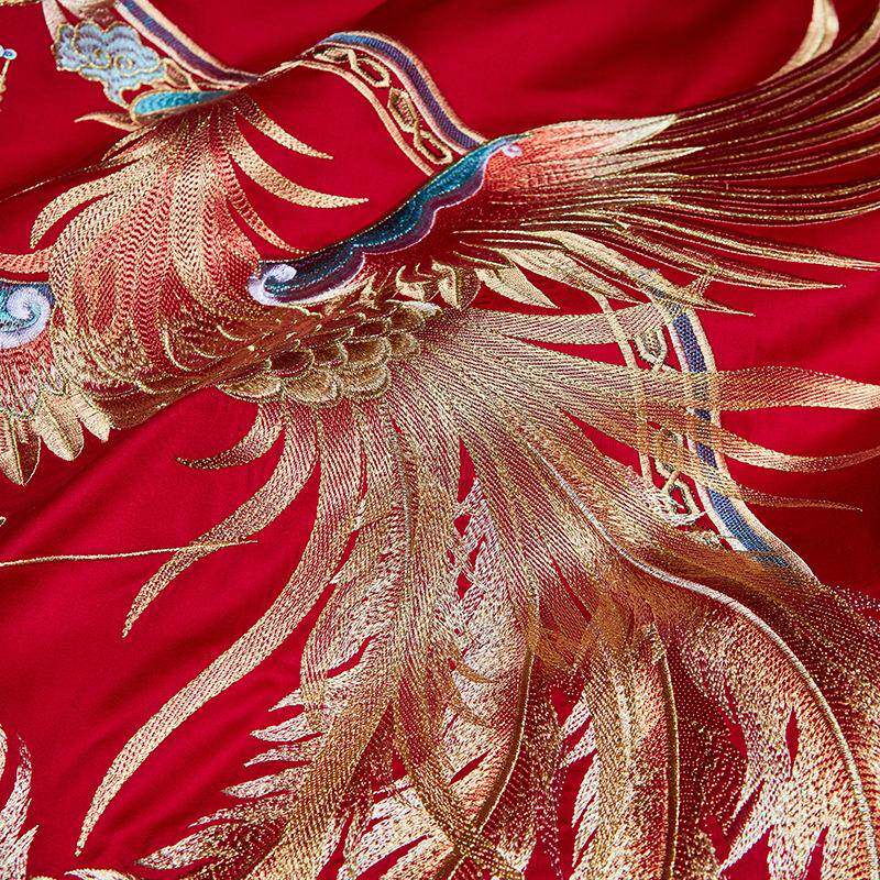 新婚中长无品牌/式10支全棉长绒棉重工花绒绣棉婚庆四件套贡缎提