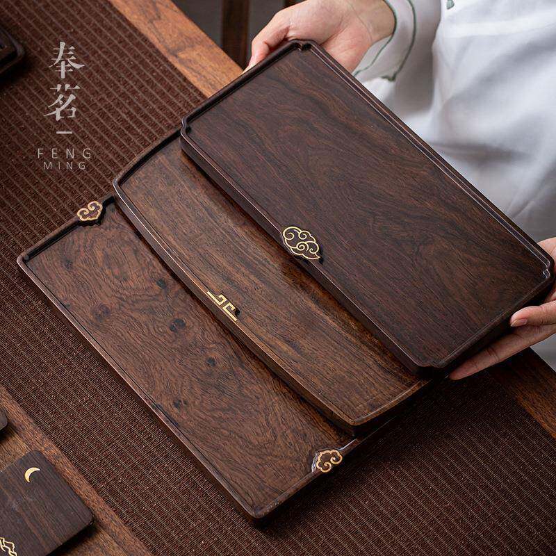 xyt黑檀木干泡盘茶壶承实无品牌/整块木盘镶铜小茶台茶室家用简约