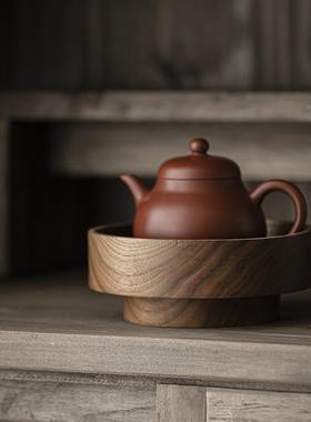 宜室茶话作日式承北美htm-fhhc黑胡壶桃心木手高脚干果点盘壶托茶