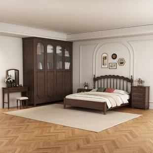 中古风美式温莎床1.5M1.8M双人床现代简约复古法式实木床储物主卧