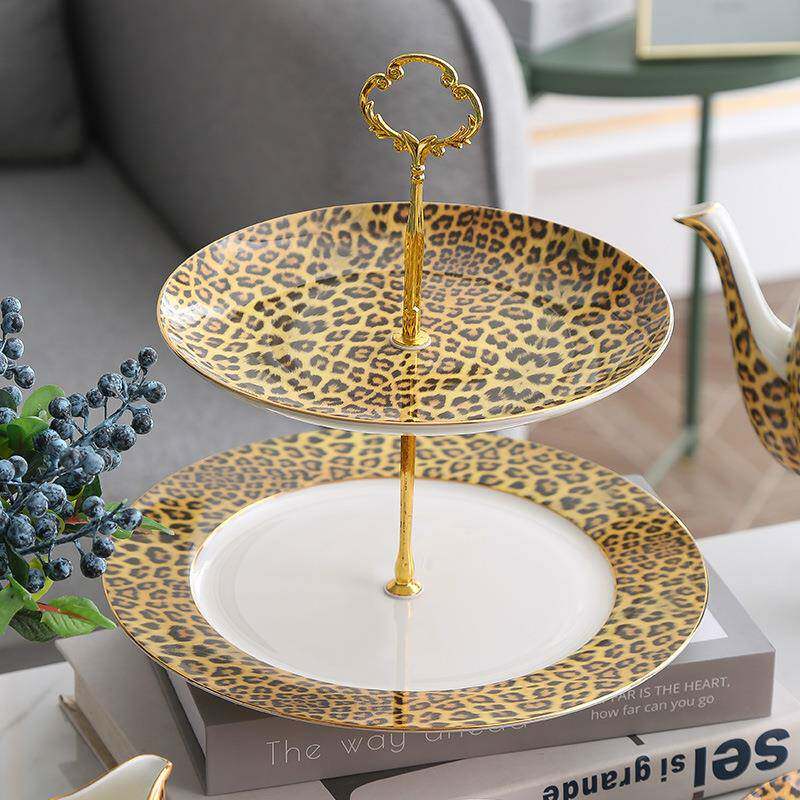 式欧轻奢骨双层串盘蛋糕盘瓷水果盘下午茶西干果盘婚庆串无品牌/