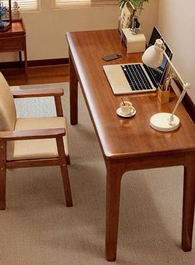 新中式窄边长形实30540桌木书小户型学习写方台带抽屉卧室字电脑