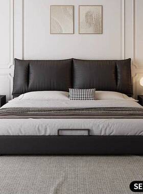 软靠意式极简床双人1.8x2米主卧大床1.5米轻奢黑色床储物婚床