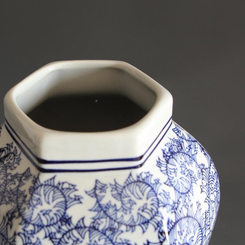 青花瓷储居物罐花瓶瓷器插中式电视花瓶柜摆设家工装饰艺品摆件喜