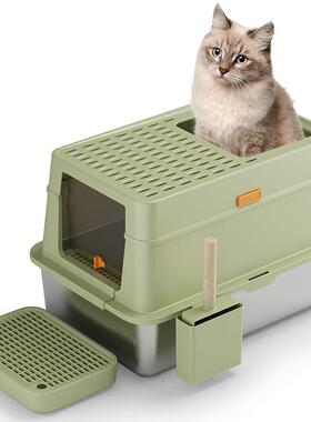 全封10228钢闭猫砂盆顶式不锈钢入猫厕所盆猫咪用品顶出猫沙不锈